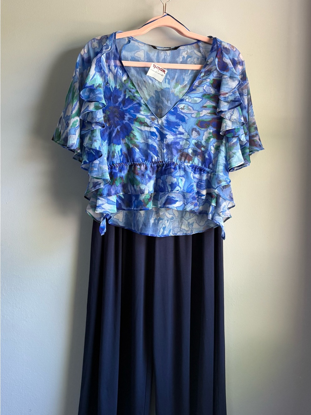 Zara Sheer Blue Teal White Floral Blouse XS NWT - Picture 15 of 16